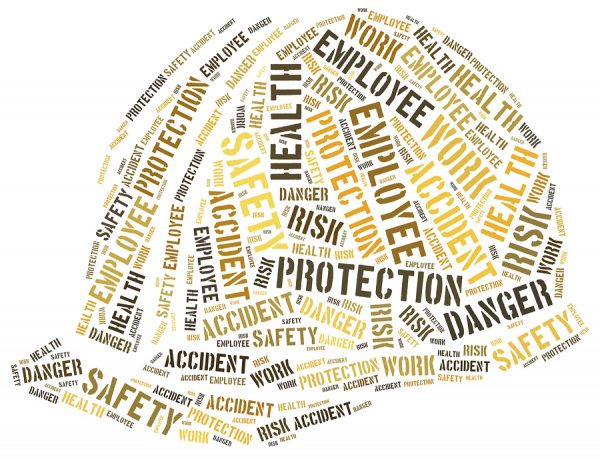 safety word cloud in shape of hardhat